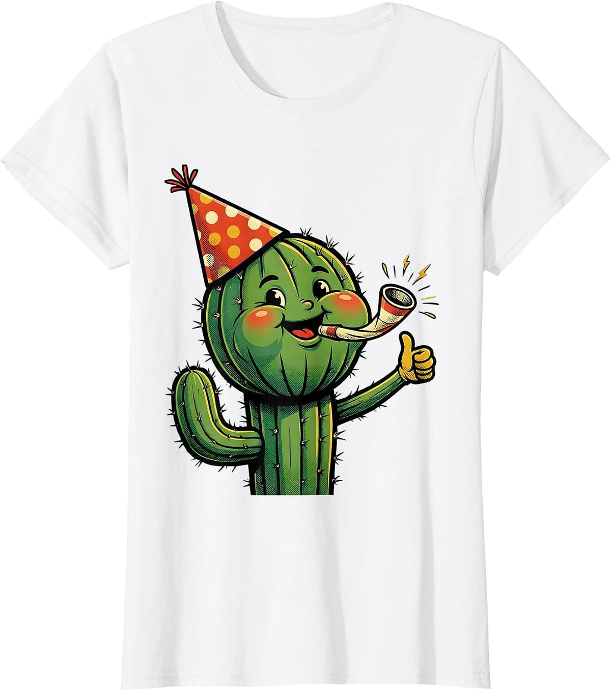 Fiesta Cactus Party Hat Noisemaker Celebration T-Shirt - White