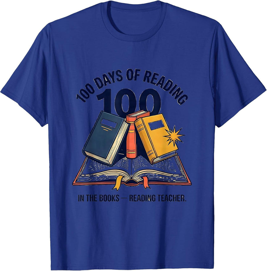 100 Days Of Reading In The Books Reading Teacher T-Shirt - Royal Blue