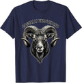 Casually Unbothered Blackwork Dotwork Goat Head Novelty T-Shirt - Navy Blue