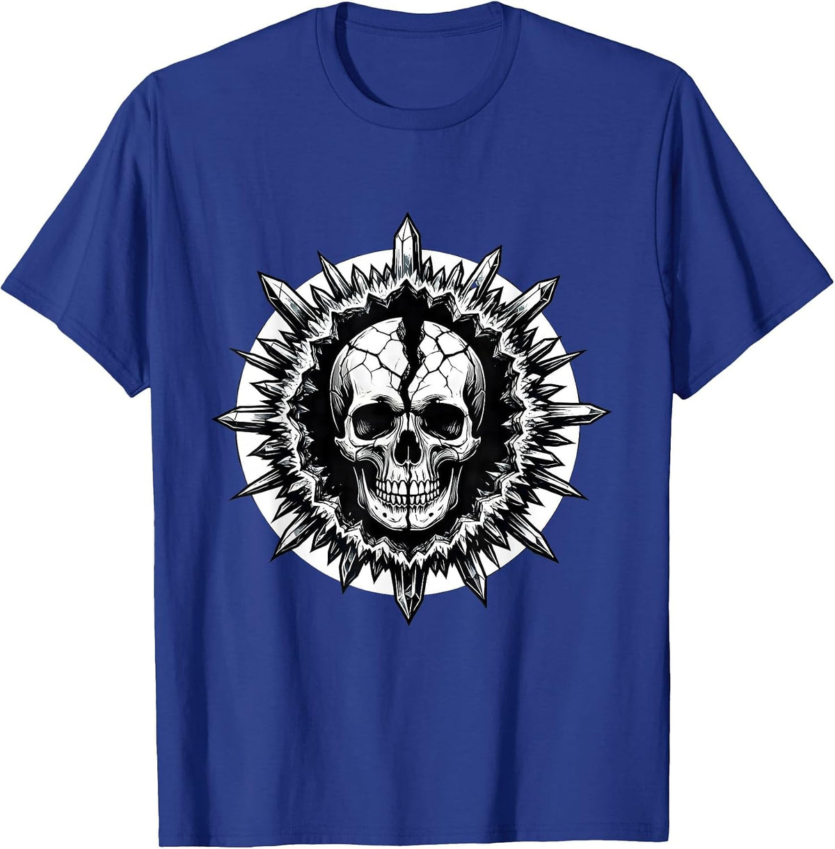 Crystal Geode Skull Hidden Inside Rock Art T-Shirt - Royal Blue