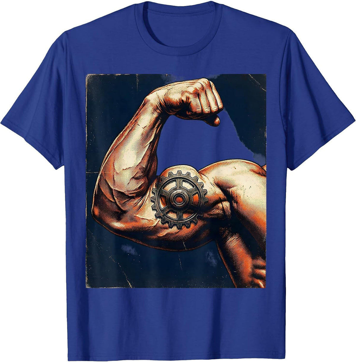 Labor Day Flexing Arm Gear Tattoo Graphic T-Shirt - Royal Blue
