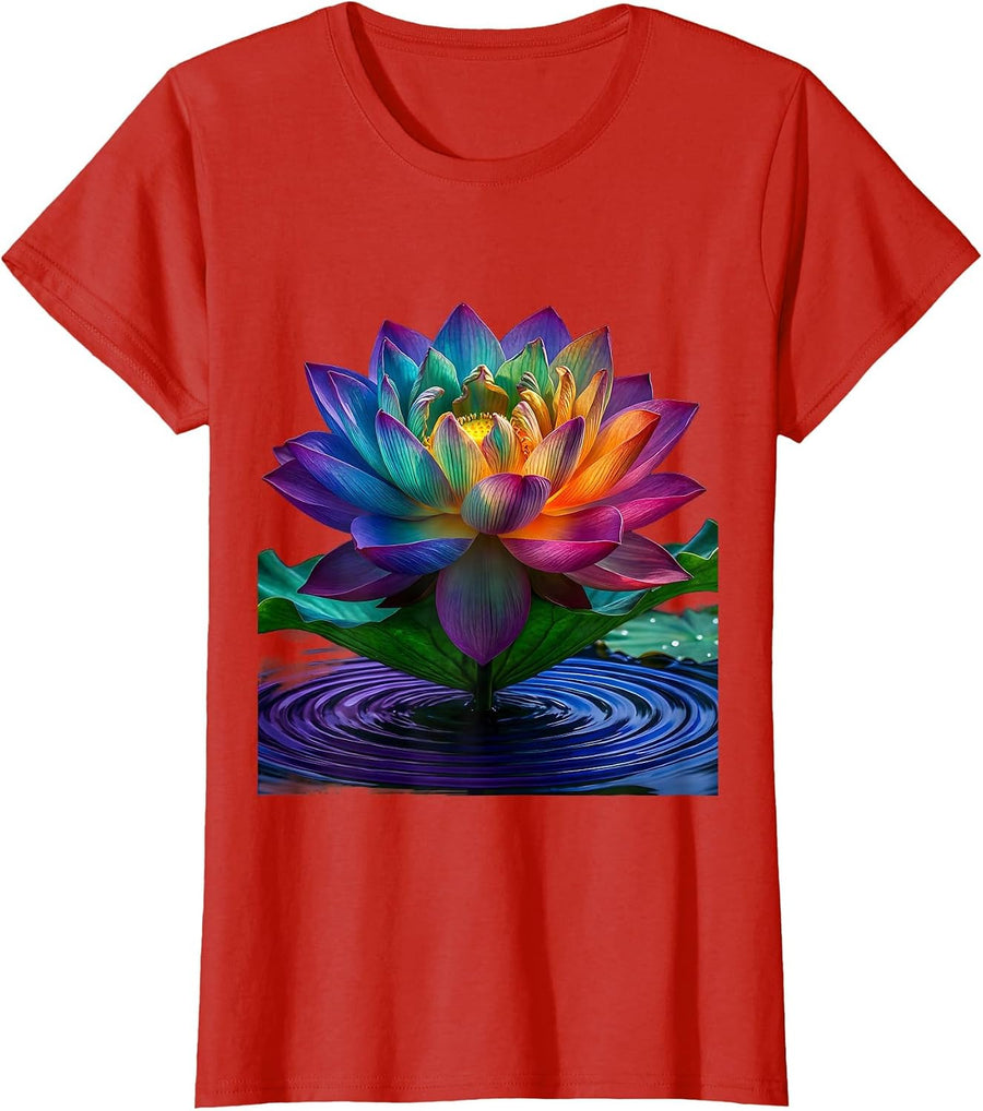 Women's Autism Awareness Lotus Flower Blooming Art T-Shirt - Red