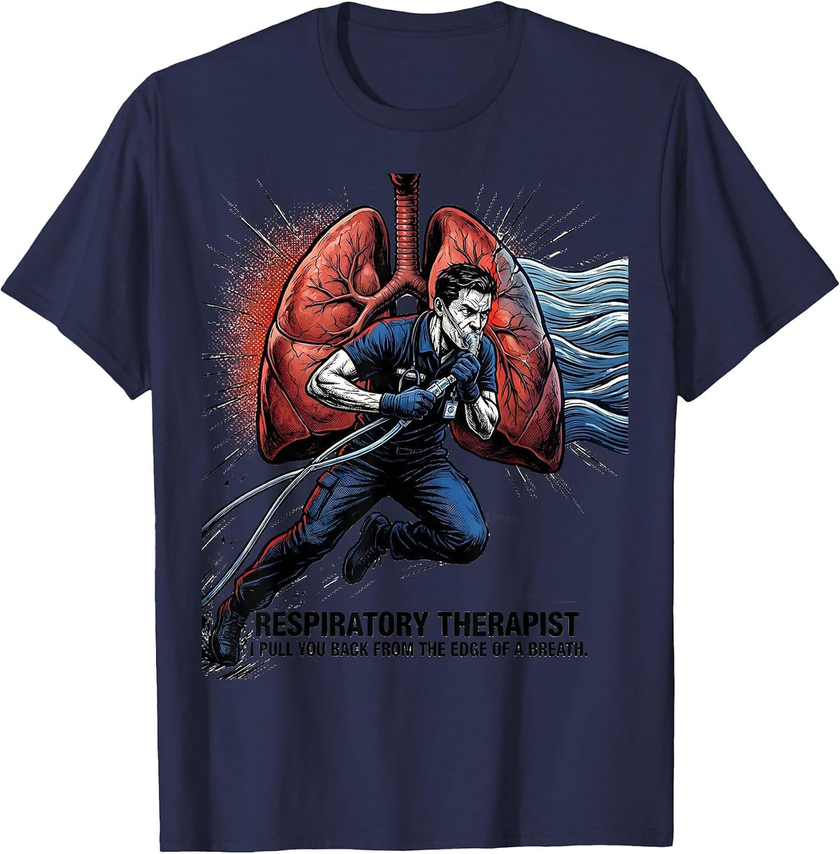 Respiratory Therapist Edge of Breath Comic Book T-Shirt - Navy Blue
