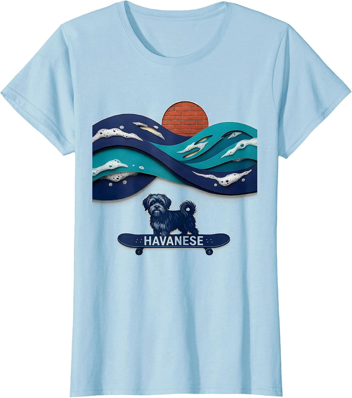 Havanese Paper Cutout Surfing Dog Breed Funny Gift for Dog T-Shirt - Baby Blue