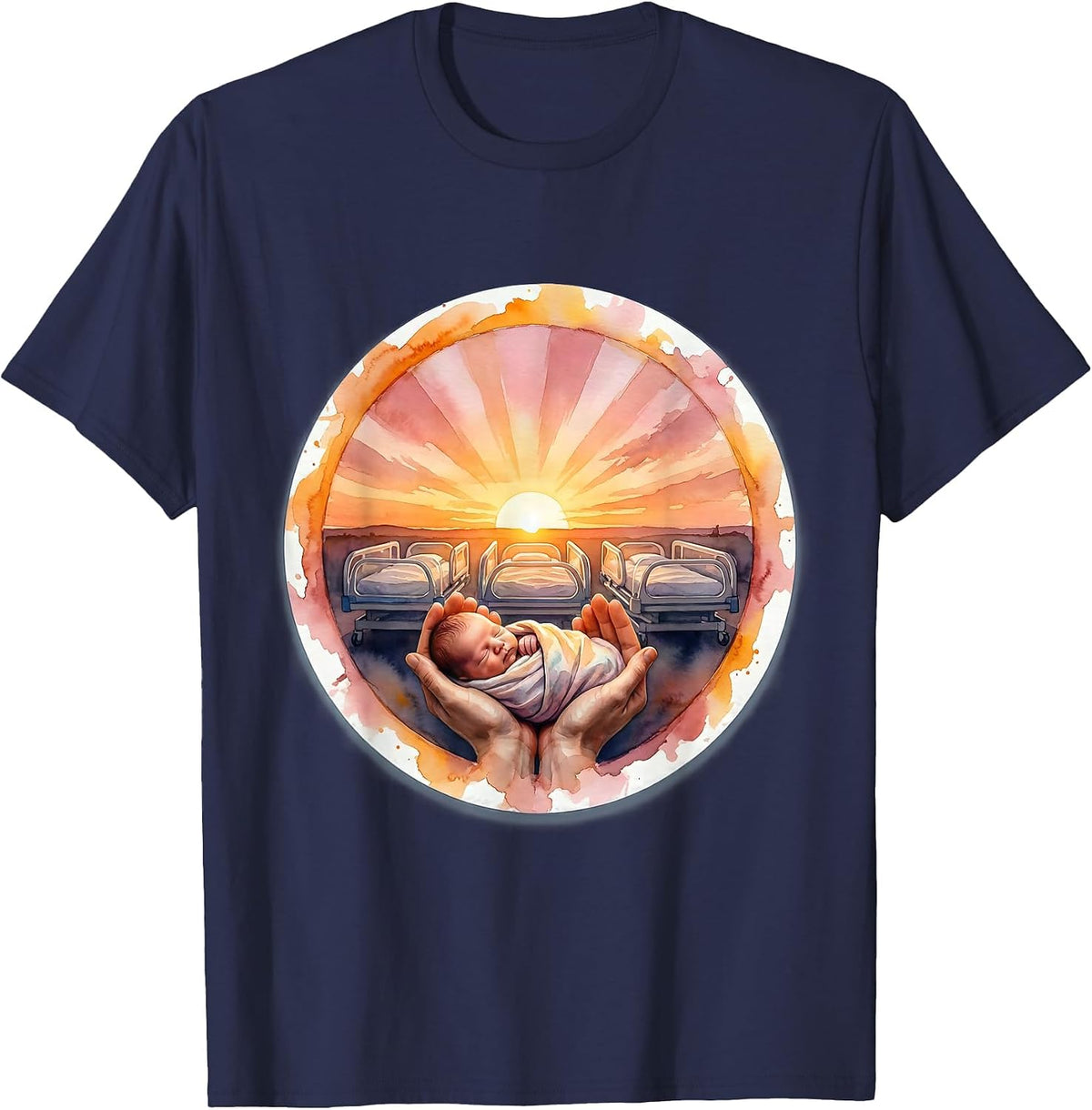 Men's NICU Nurse Sunrise Incubator Illustration T-Shirt - Navy Blue