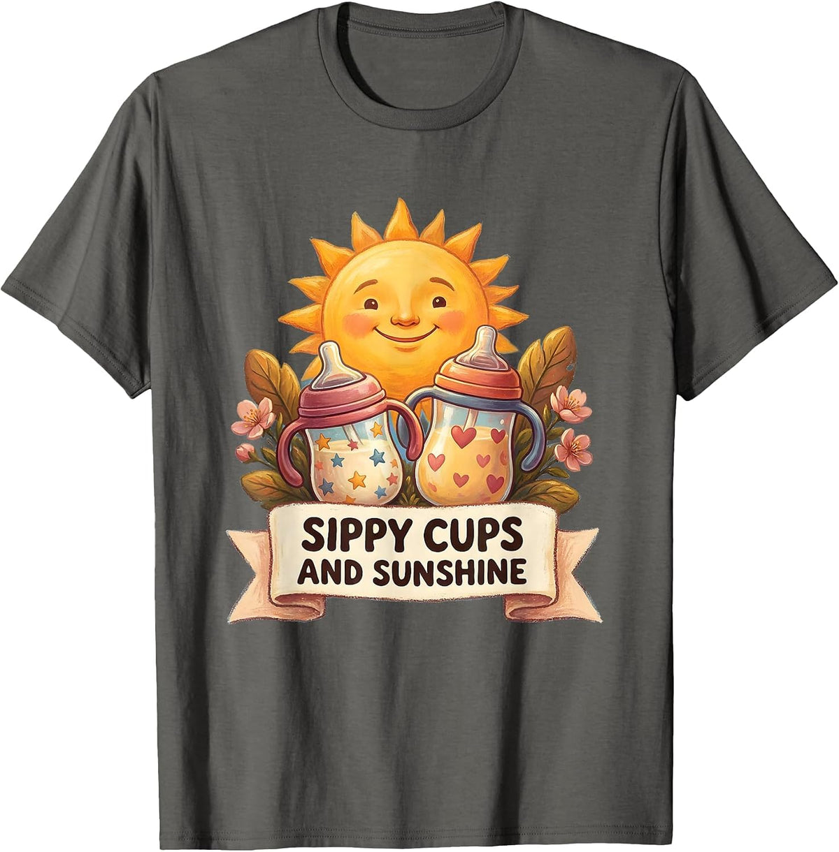 Men's Sippy Cups and Sunshine Daycare Teacher Design T-Shirt - Asphalt Grey