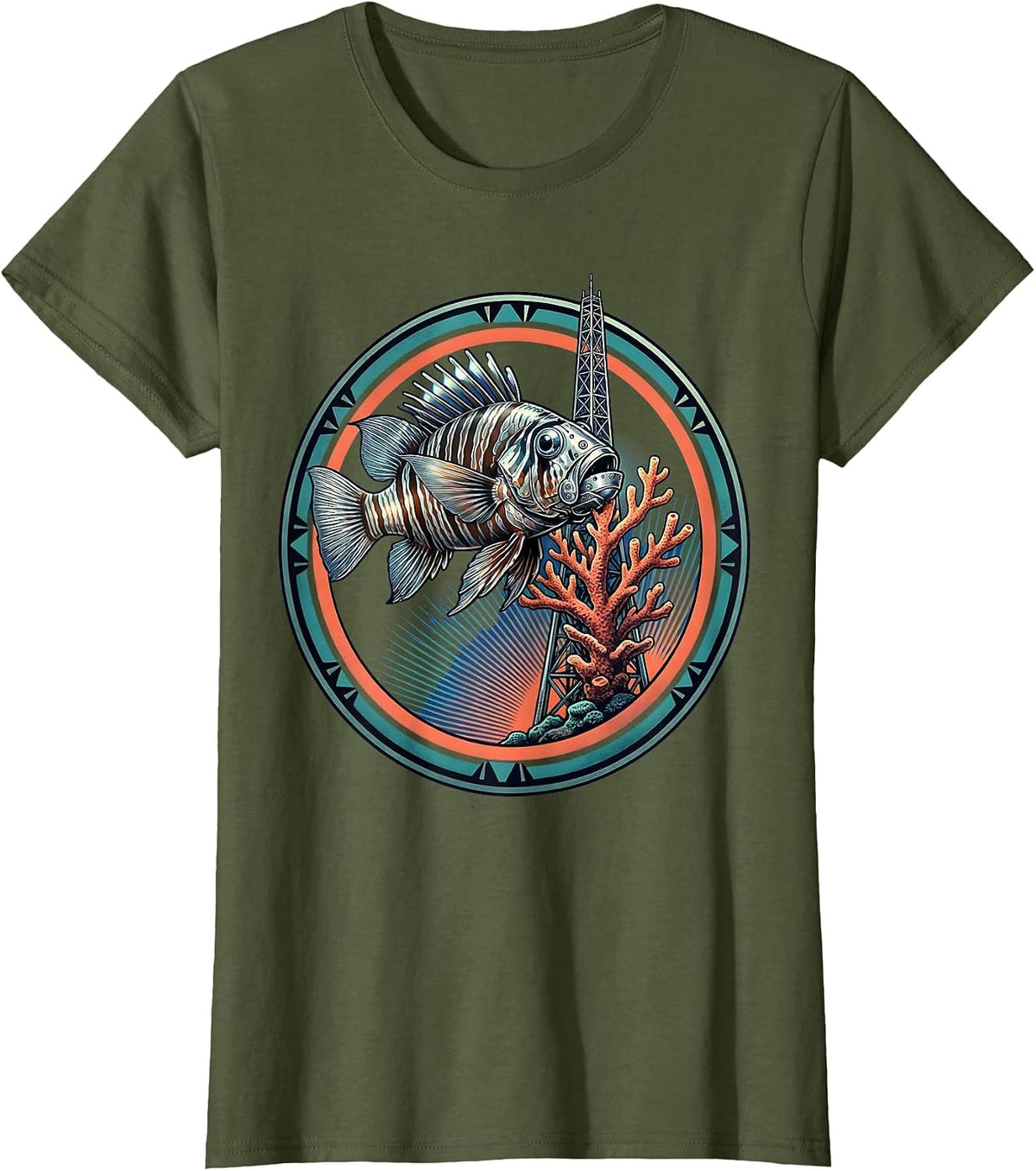 Women's Dominican Republic Parrot Fish Coral Reef Graphic T-Shirt - Olive Green