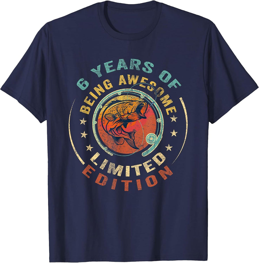 Turning 6 | 6 Year Old Birthday | 6th Birthday Fishing T-Shirt - Navy Blue