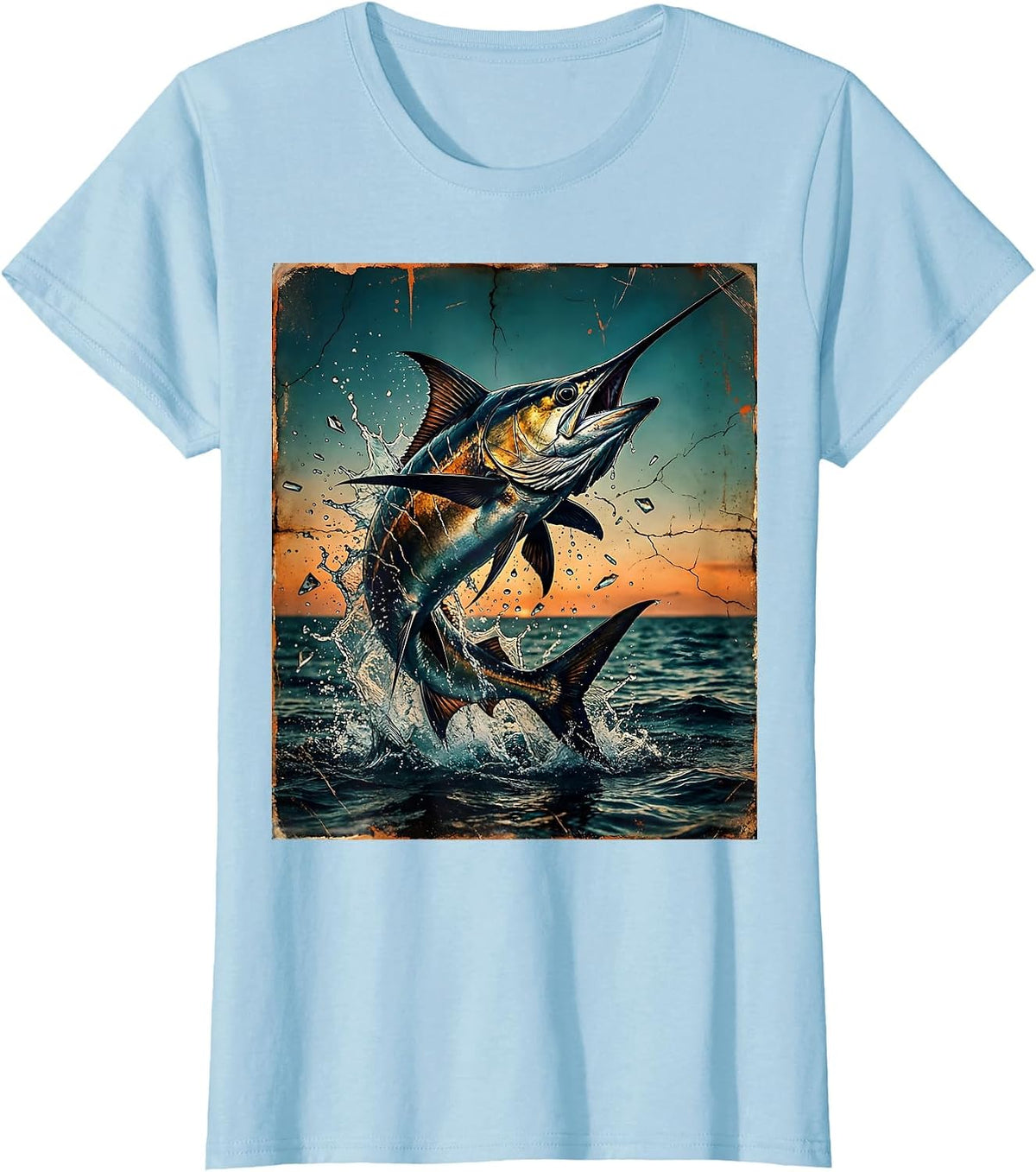 Women's Gulf of America Leaping Tarpon Dusk Illustration T-Shirt - Baby Blue