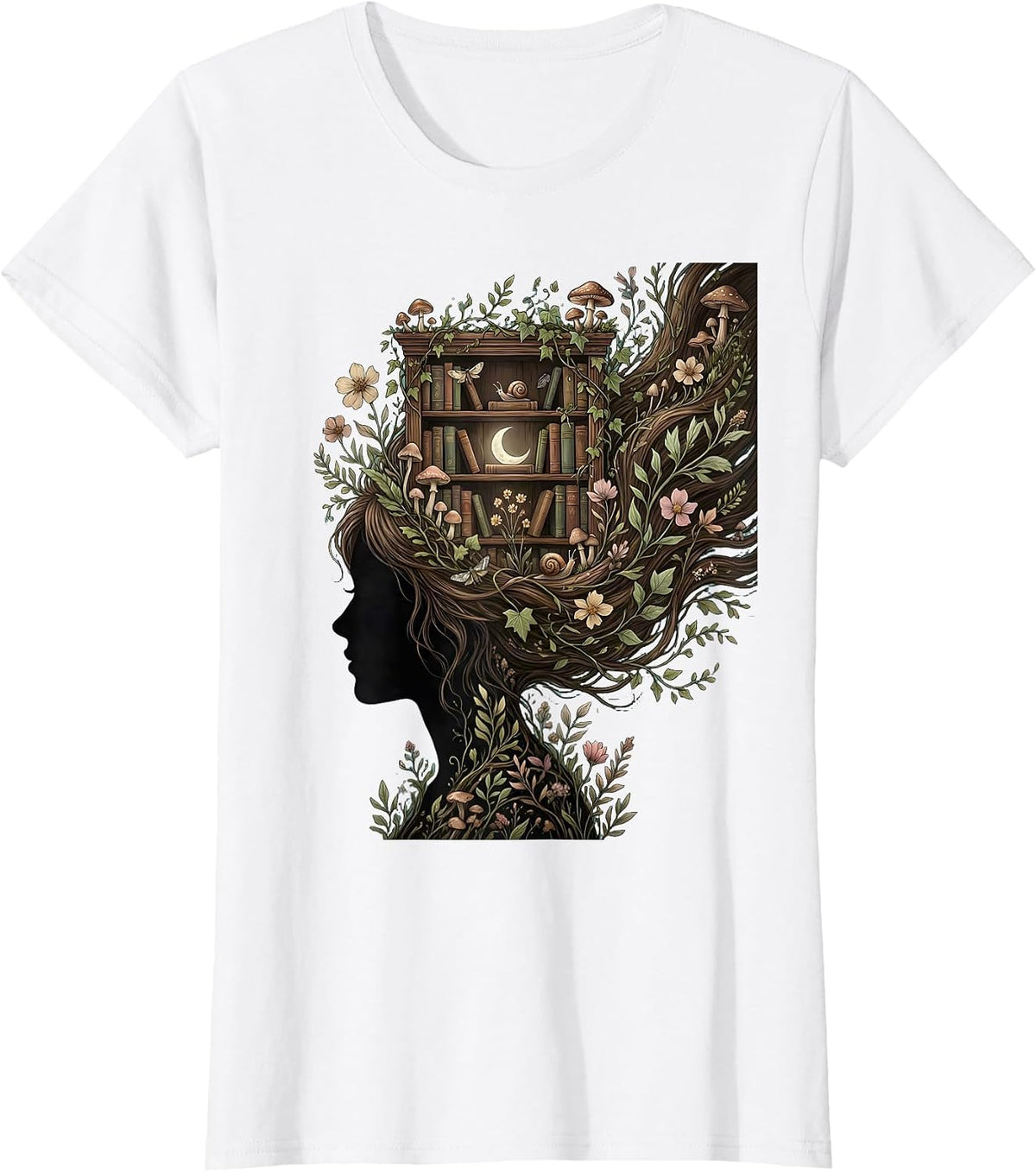 Book Lover Mind Bookshelf Reader Illustration T-Shirt - White