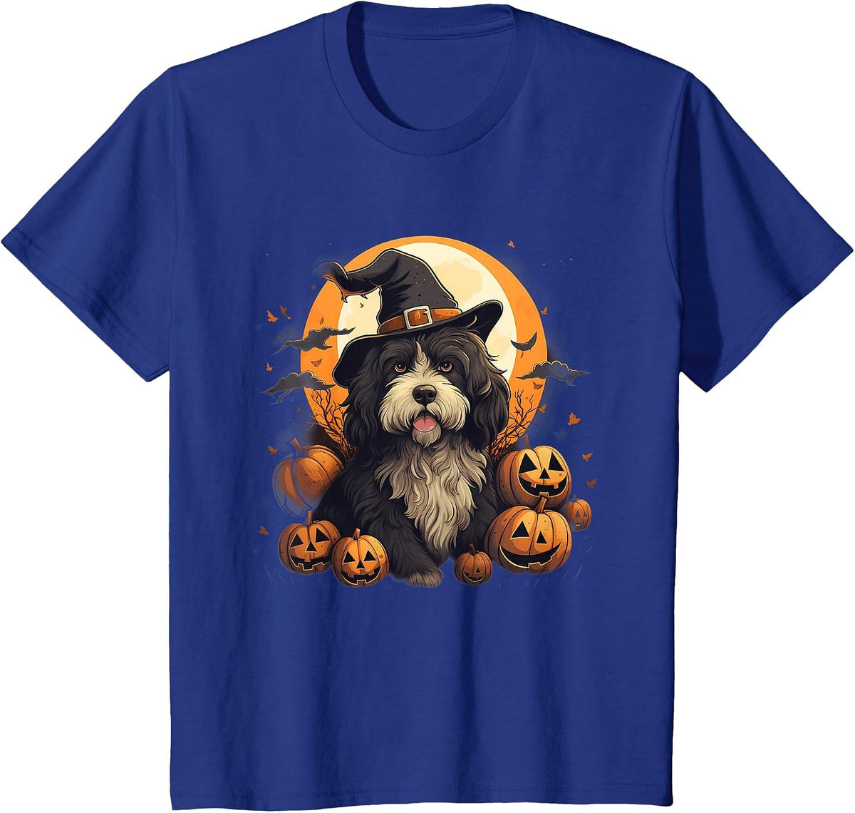 Spooky Bernedoodle Dog Witch Halloween T-Shirt - Royal Blue