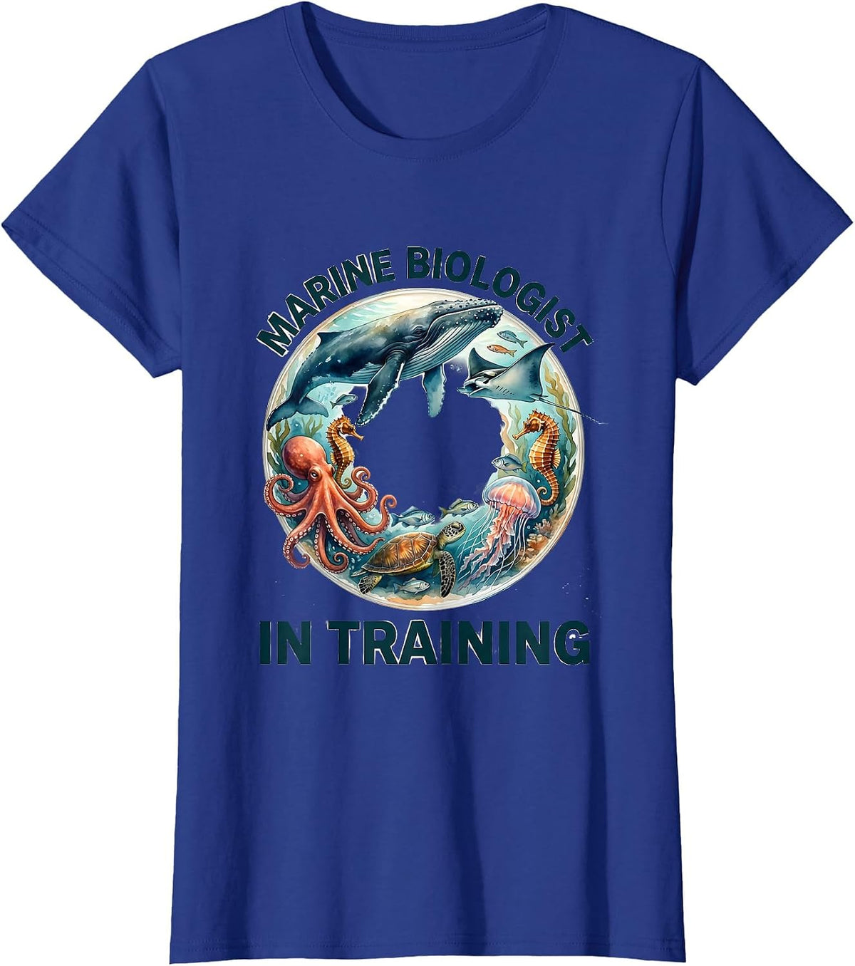 Women's Marine Biologist In Training Watercolor Ocean Animals Whale T-Shirt - Royal Blue