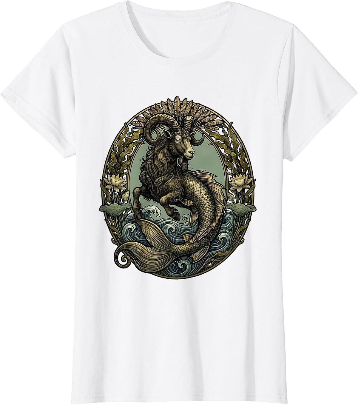 Capricorn Ancient Sea-Goat Stone Tablet Zodiac T-Shirt - White