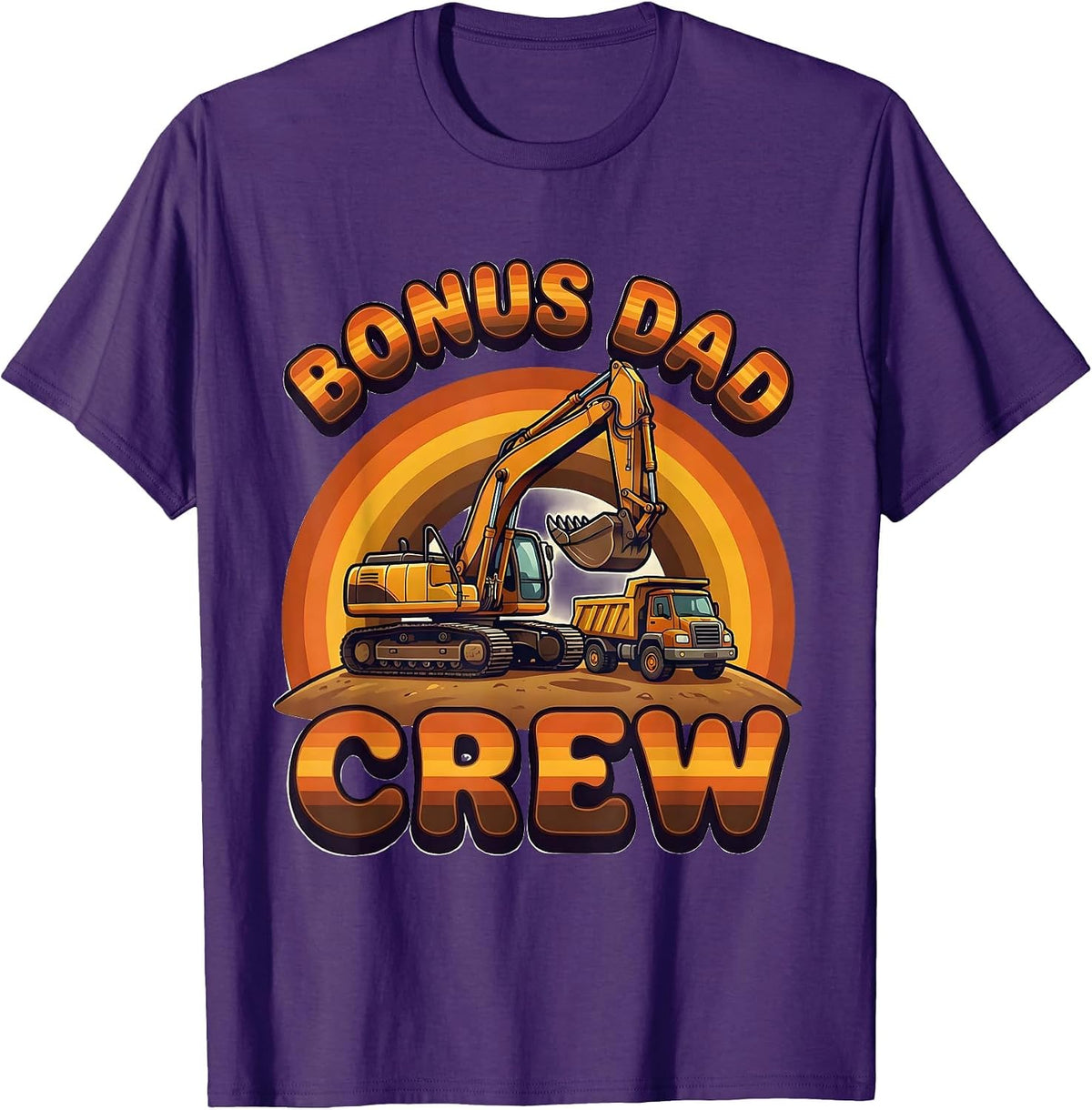 BONUS DAD CREW Retro 70s Funny Construction Excavator Kids T-Shirt - Purple