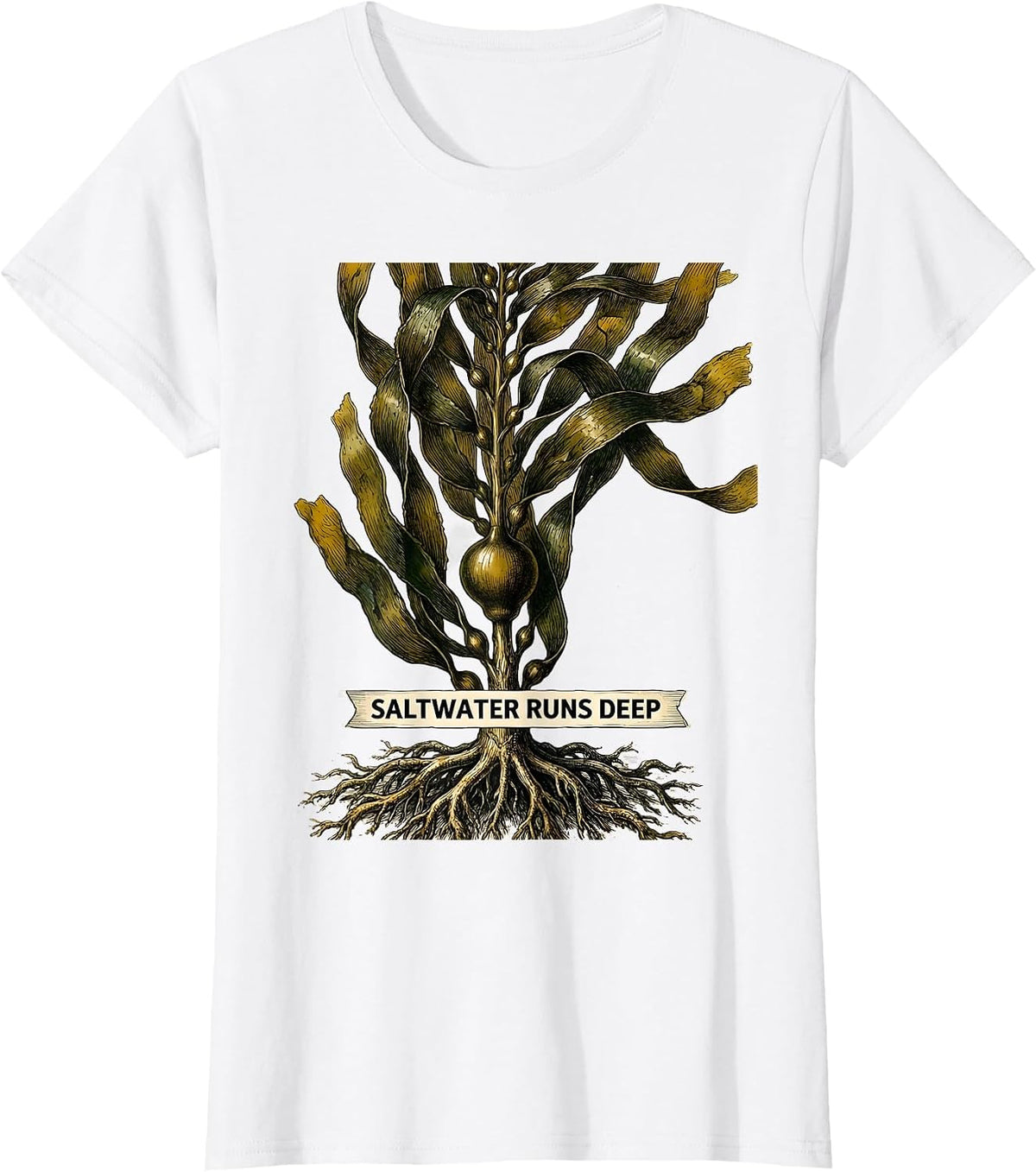 Women's Saltwater Runs Deep Sailor Graphic Design T-Shirt - White