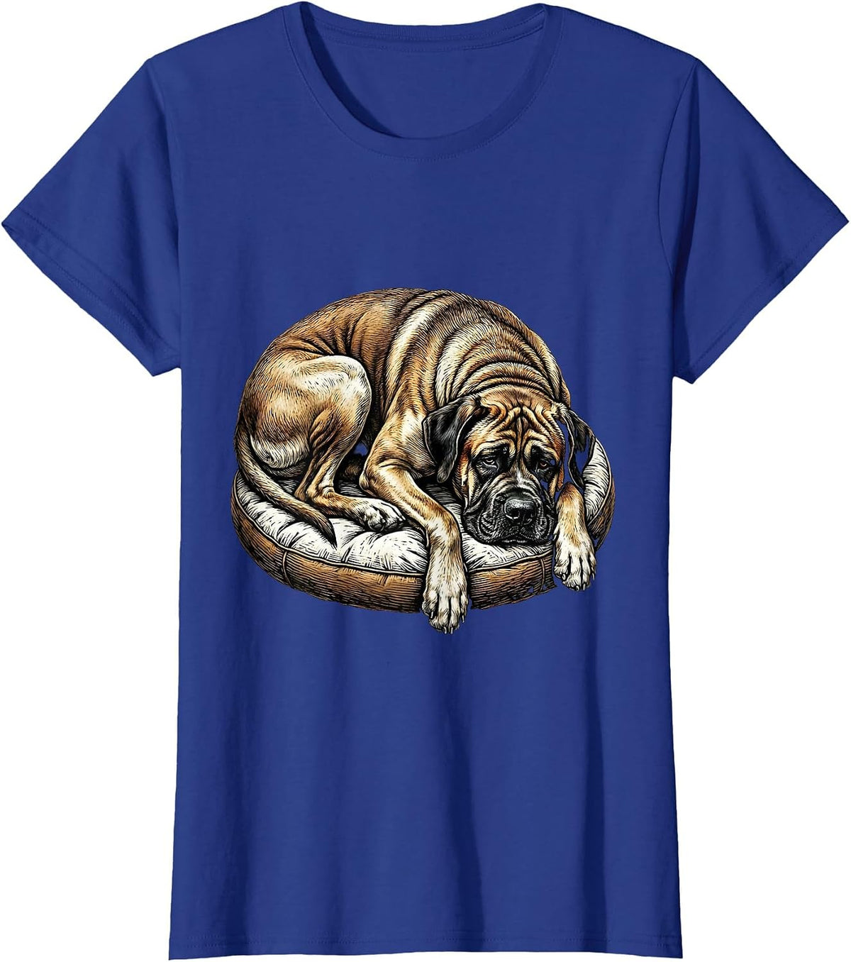 Women's Great Dane Tiny Bed Funny Dog Lover Graphic T-Shirt - Royal Blue
