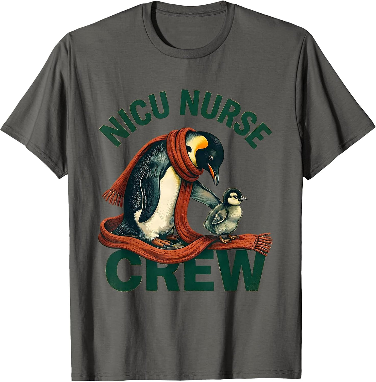 Men's NICU Nurse Crew Storybook Penguin Parent Cute Pediatric T-Shirt - Asphalt Grey
