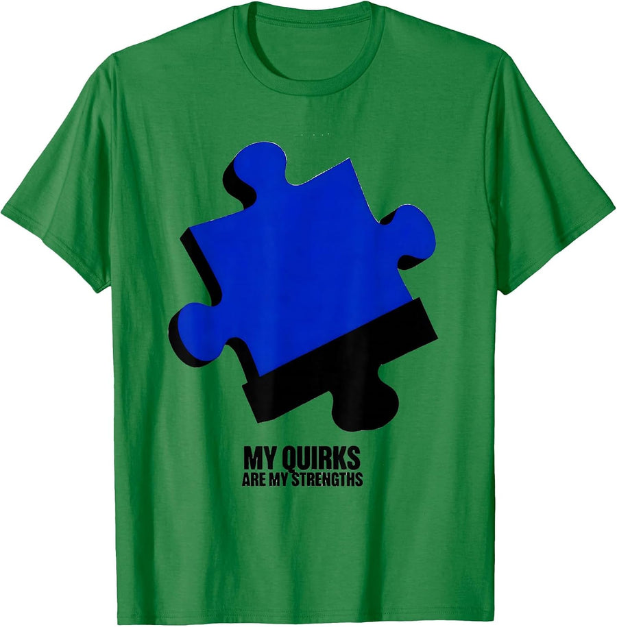 Men's My Quirks Are My Strengths Autism Awareness T-Shirt - Kelly Green