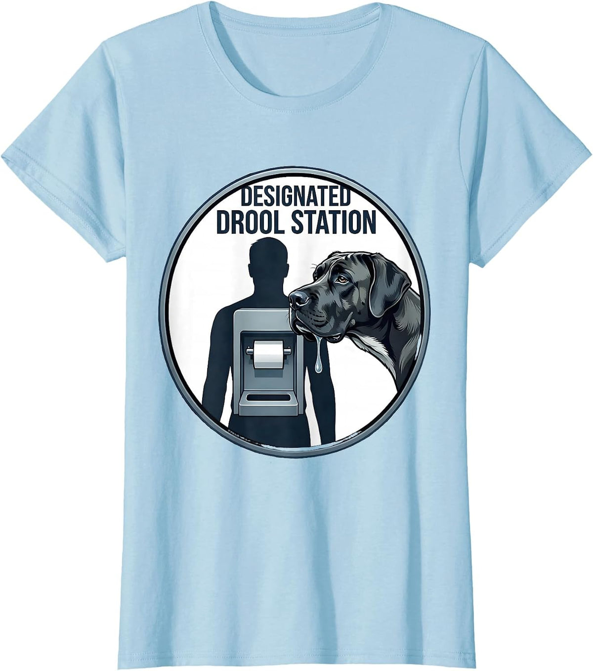 Designated Drool Station Funny Great Dane Dog Mom Dog Dad T-Shirt - Baby Blue