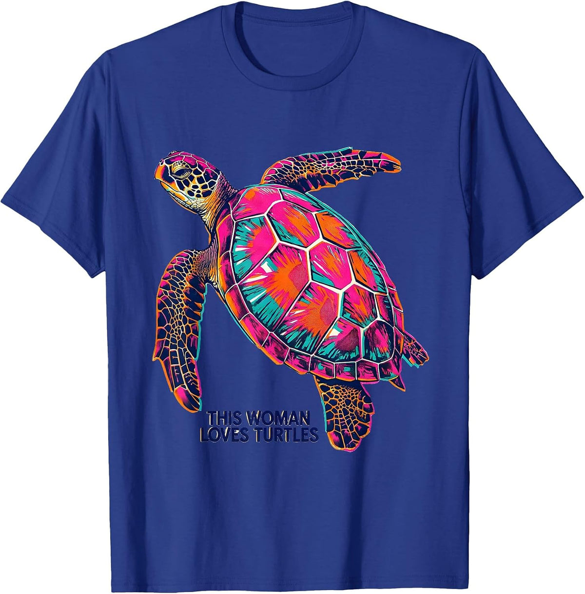 This Woman Loves Turtles Risograph Sea Turtle Lover Gift T-Shirt - Royal Blue