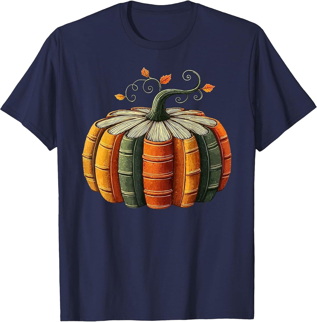 Pumpkin Autumn Season Book Lover Books Reading Halloween T-Shirt - Navy Blue