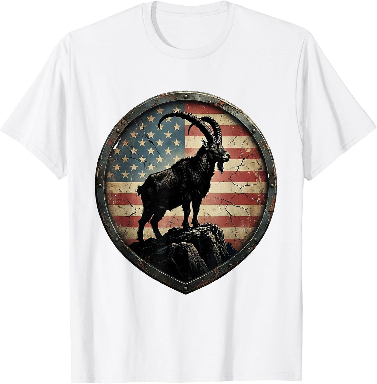 Men's Patriotic Mountain Goat Red White and Blue T-Shirt - White