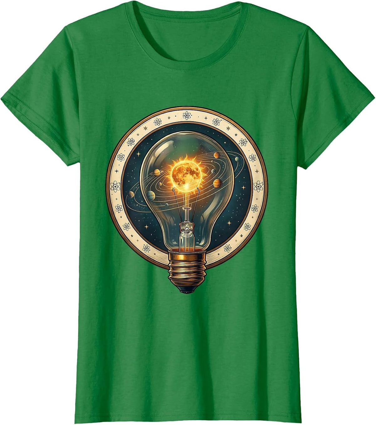 Women's Science Teacher Solar System Light Bulb Design T-Shirt - Kelly Green
