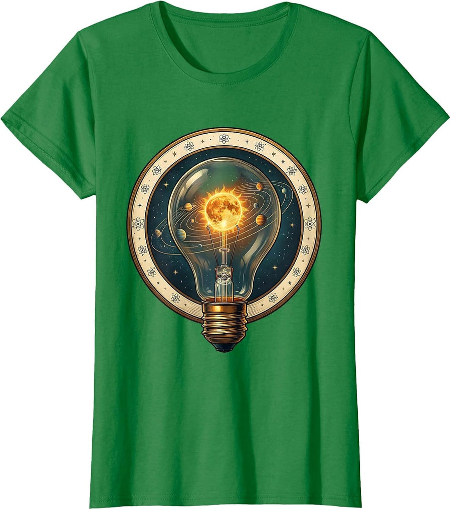 Women's Science Teacher Solar System Light Bulb Design T-Shirt - Kelly Green