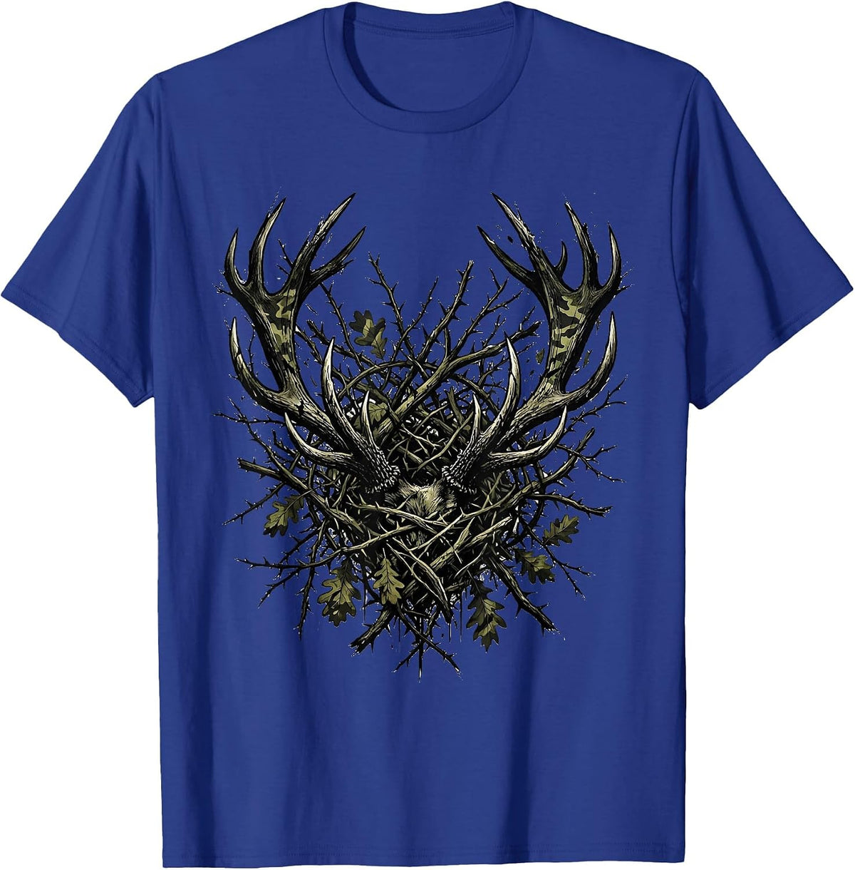 Camo Deer Antlers Hunting Graphic Design T-Shirt - Royal Blue