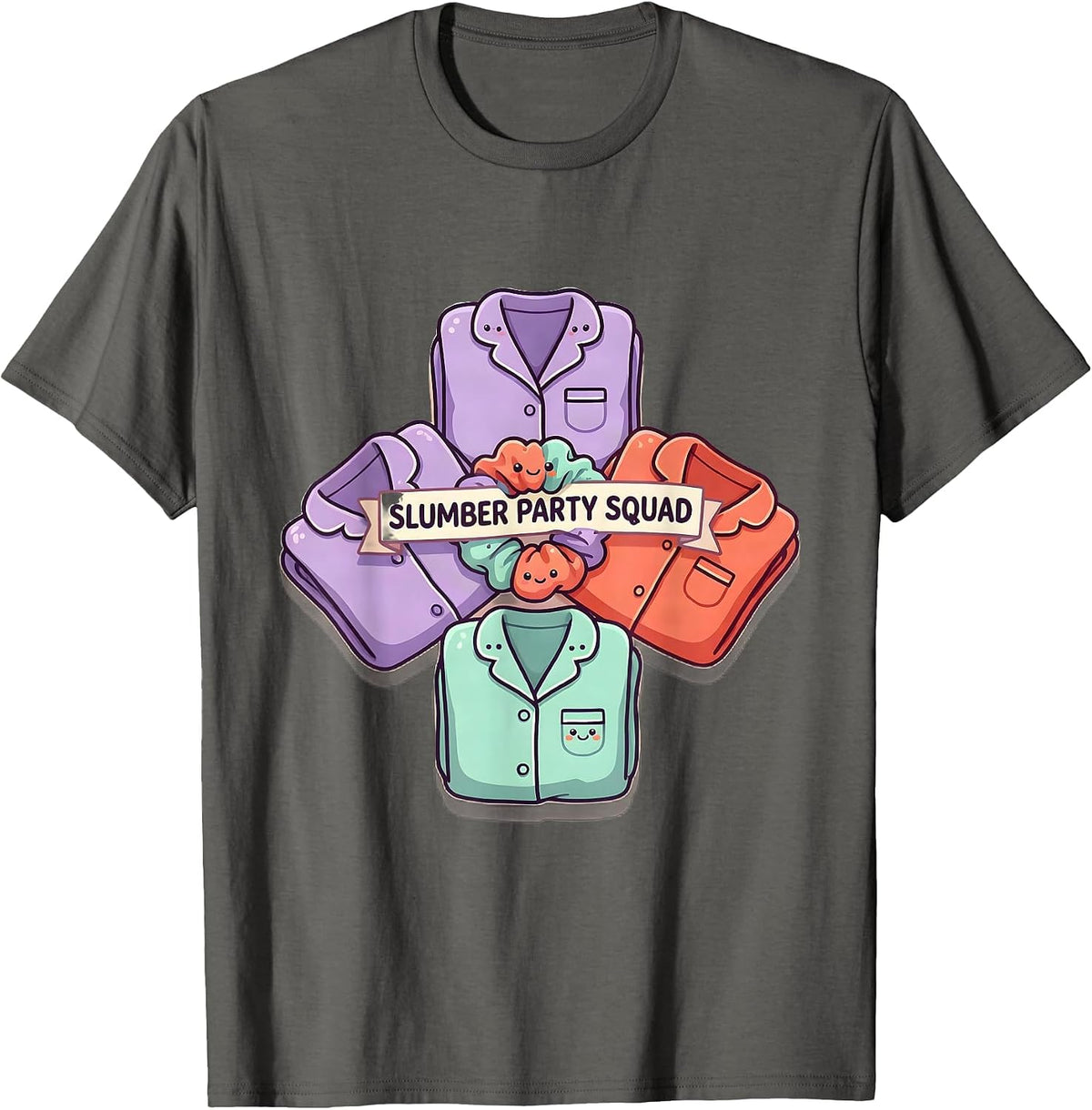 Slumber Party Squad Cute Kawaii Matching Pajama Group T-Shirt - Asphalt Grey