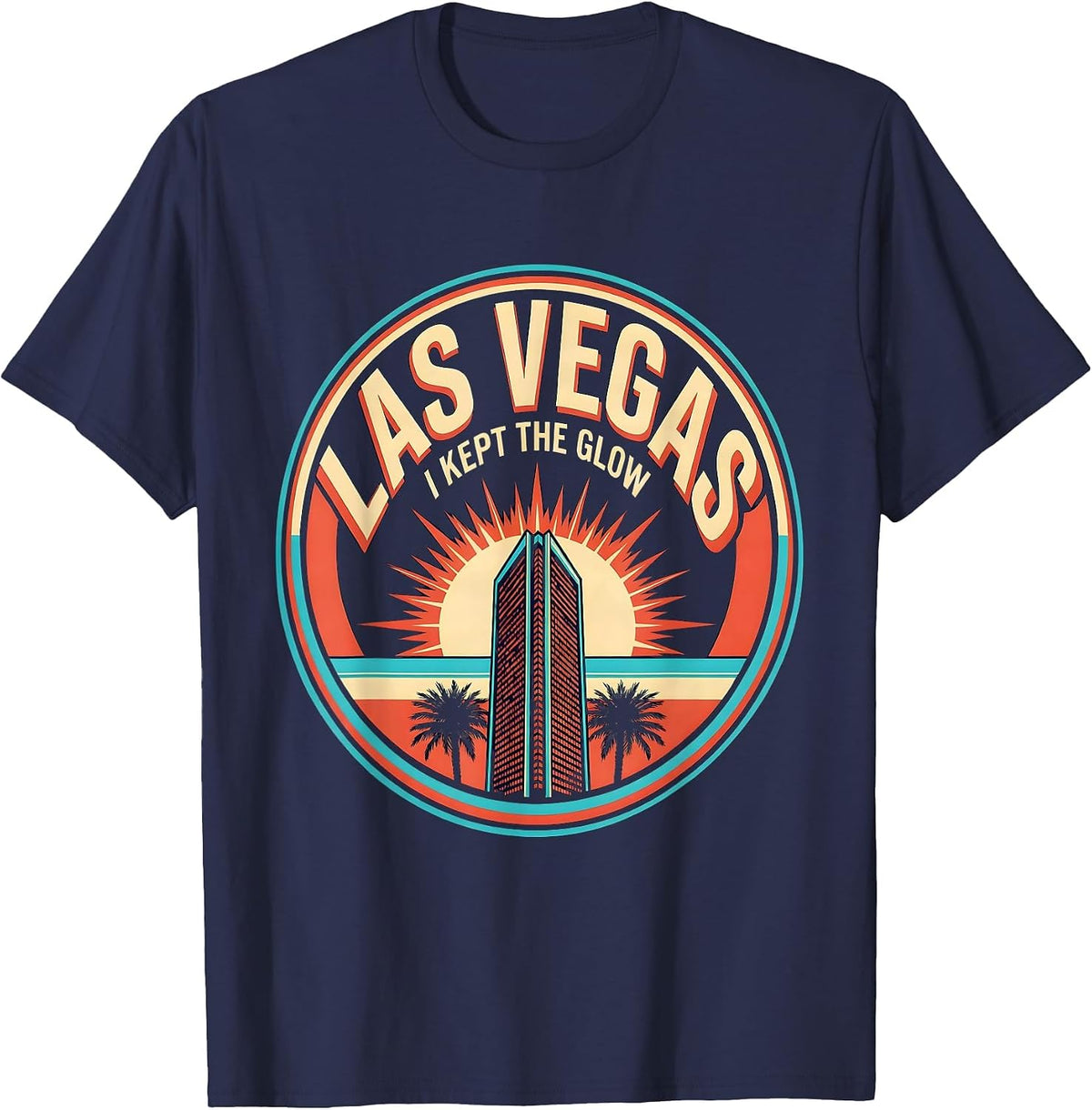 Las Vegas I Kept The Glow Screenprint Poster Vacation Trip T-Shirt - Navy Blue