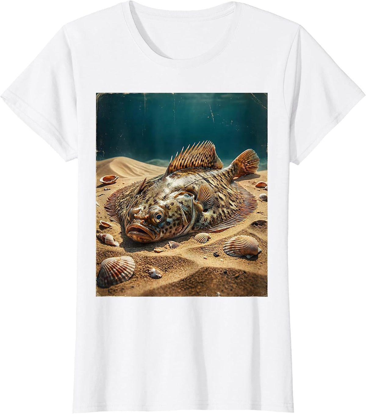 Gulf of Mexico Flounder Sandy Ocean Floor Design T-Shirt - White