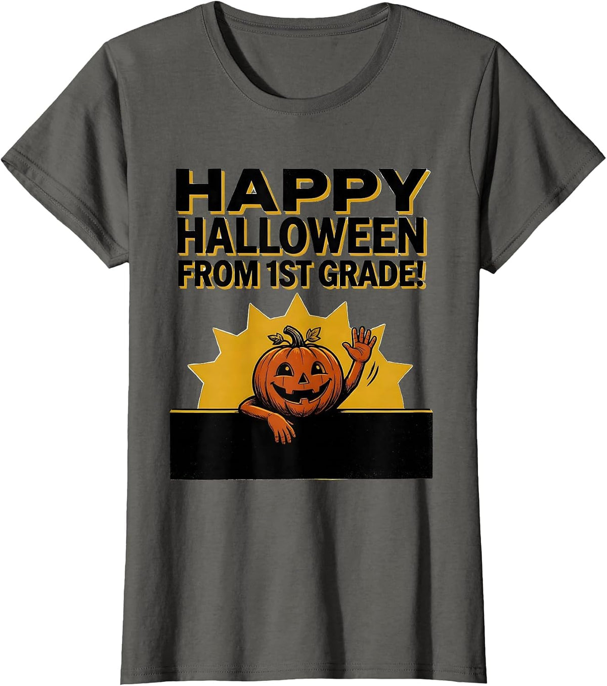 Women's Happy Halloween From 1st Grade Playful Grade-Level Boo Crew T-Shirt - Asphalt Grey