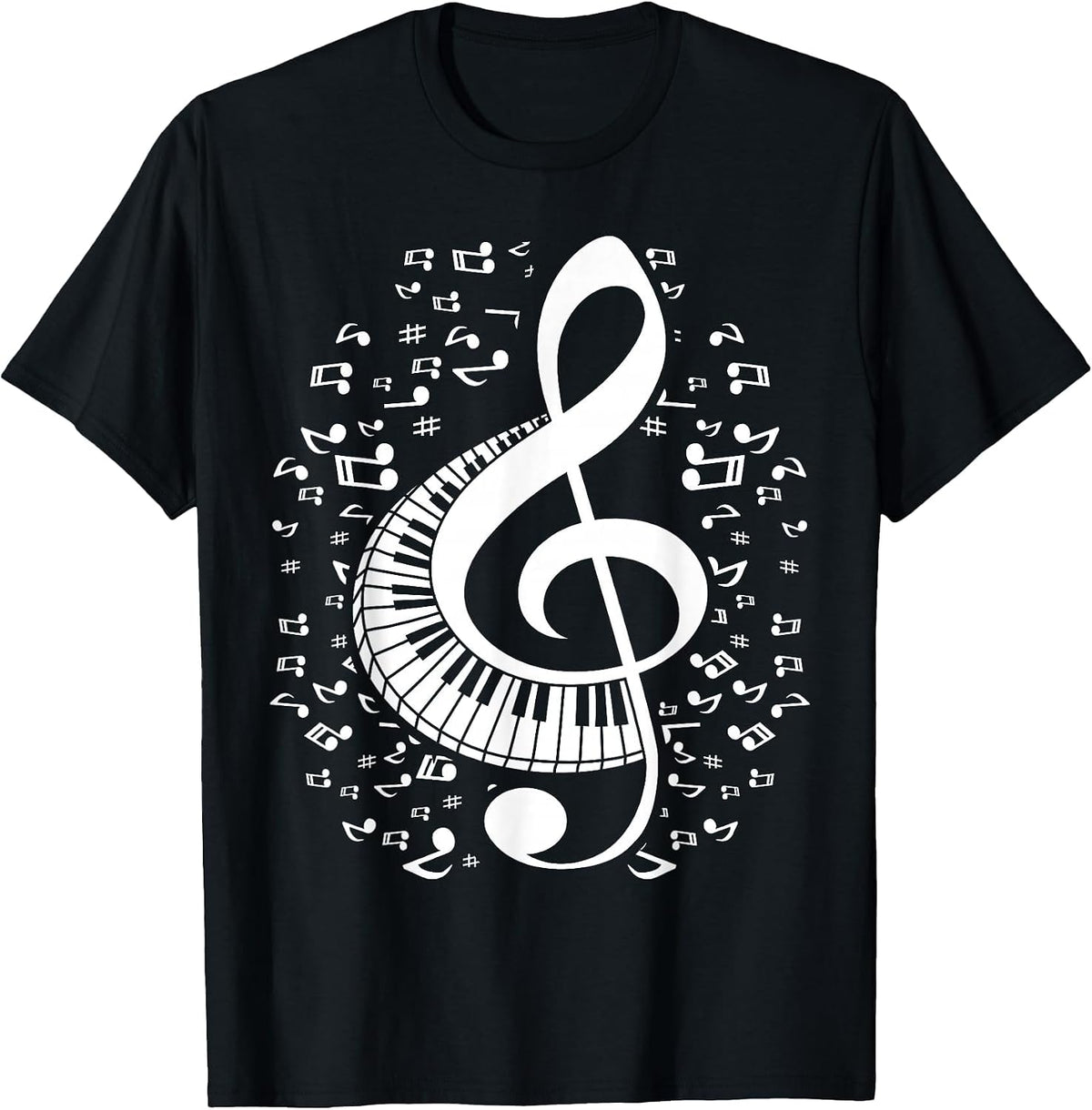 Treble Clef Keyboard Classical Music Notes Pianist Piano T-Shirt - Black