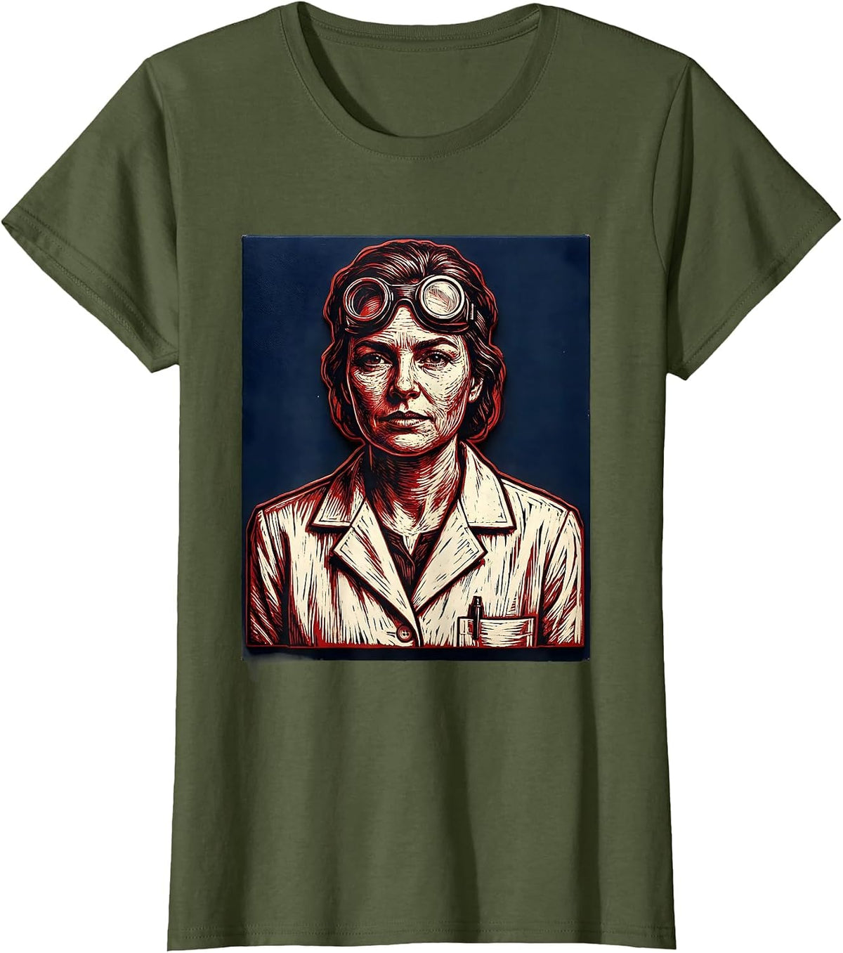Labor Day Lab Coat Scientist Illustration T-Shirt, Women, Olive Green, Small - As Pictured