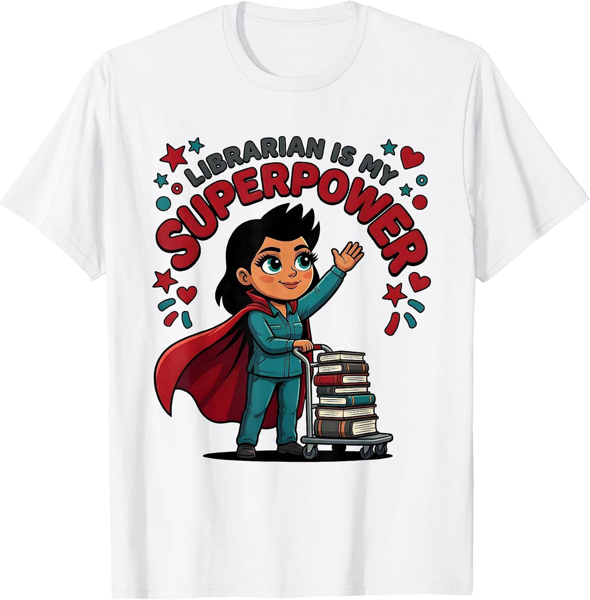 Men's LIBRARIAN IS MY SUPERPOWER Cartoon Librarian Back To School T-Shirt - White