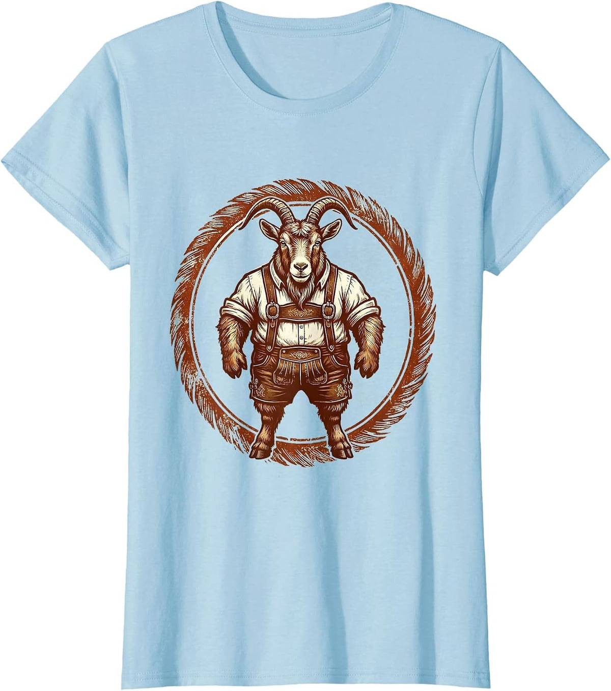 Alpine Goat in Lederhosen Bavarian Illustration T-Shirt - Baby Blue