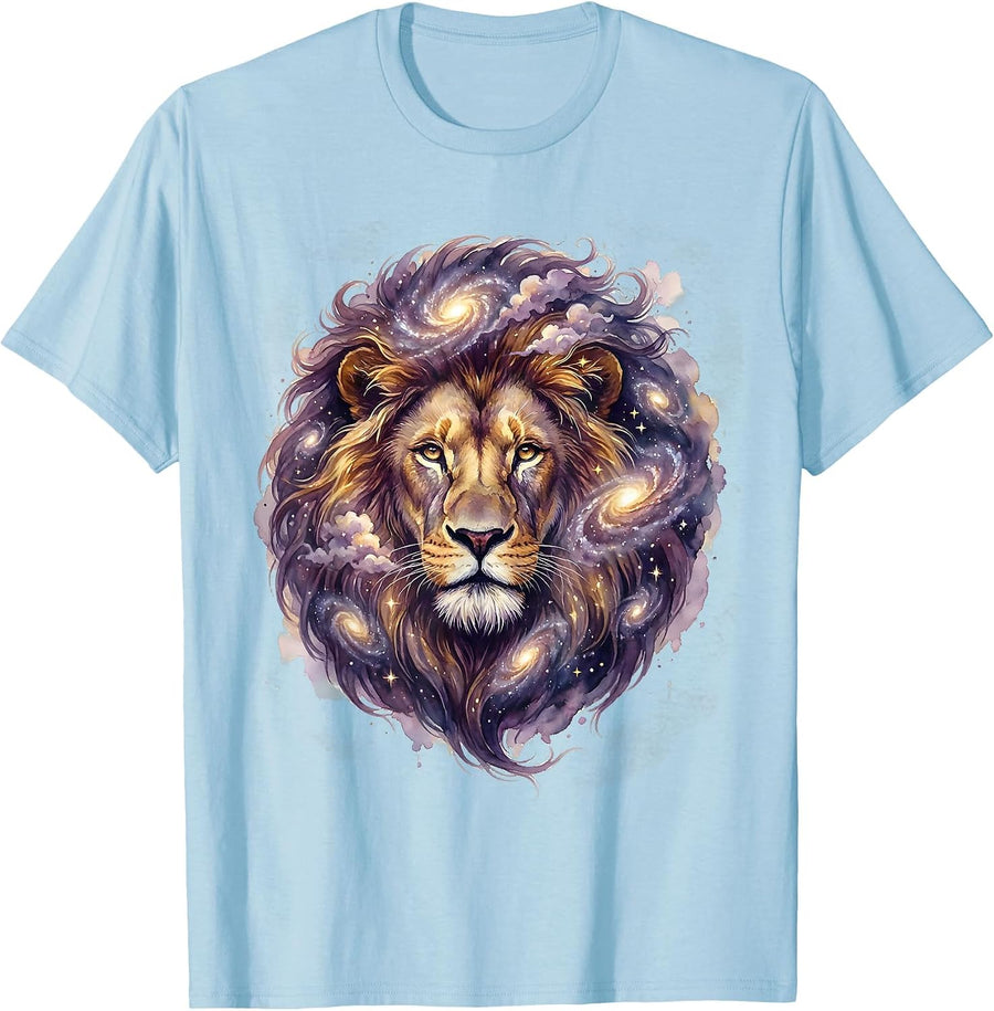 Men's Cosmic Lion Galaxy Mane Illustration T-Shirt - Baby Blue