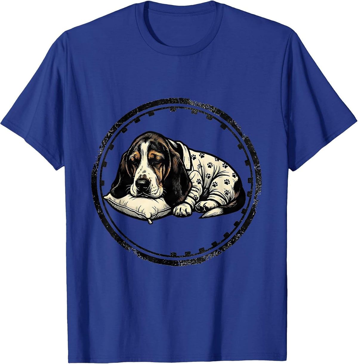 Sleepy Basset Hound Rubber Stamp Pajama Stamp Seal T-Shirt - Royal Blue