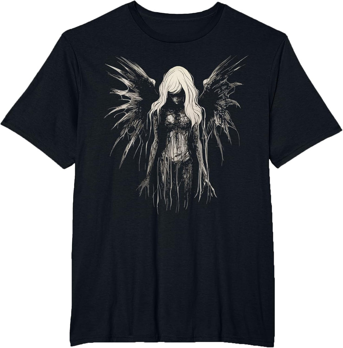 Goth Fairy Witch Angel Fallen Occult Dark Art Alt Aesthetic T-Shirt - Black