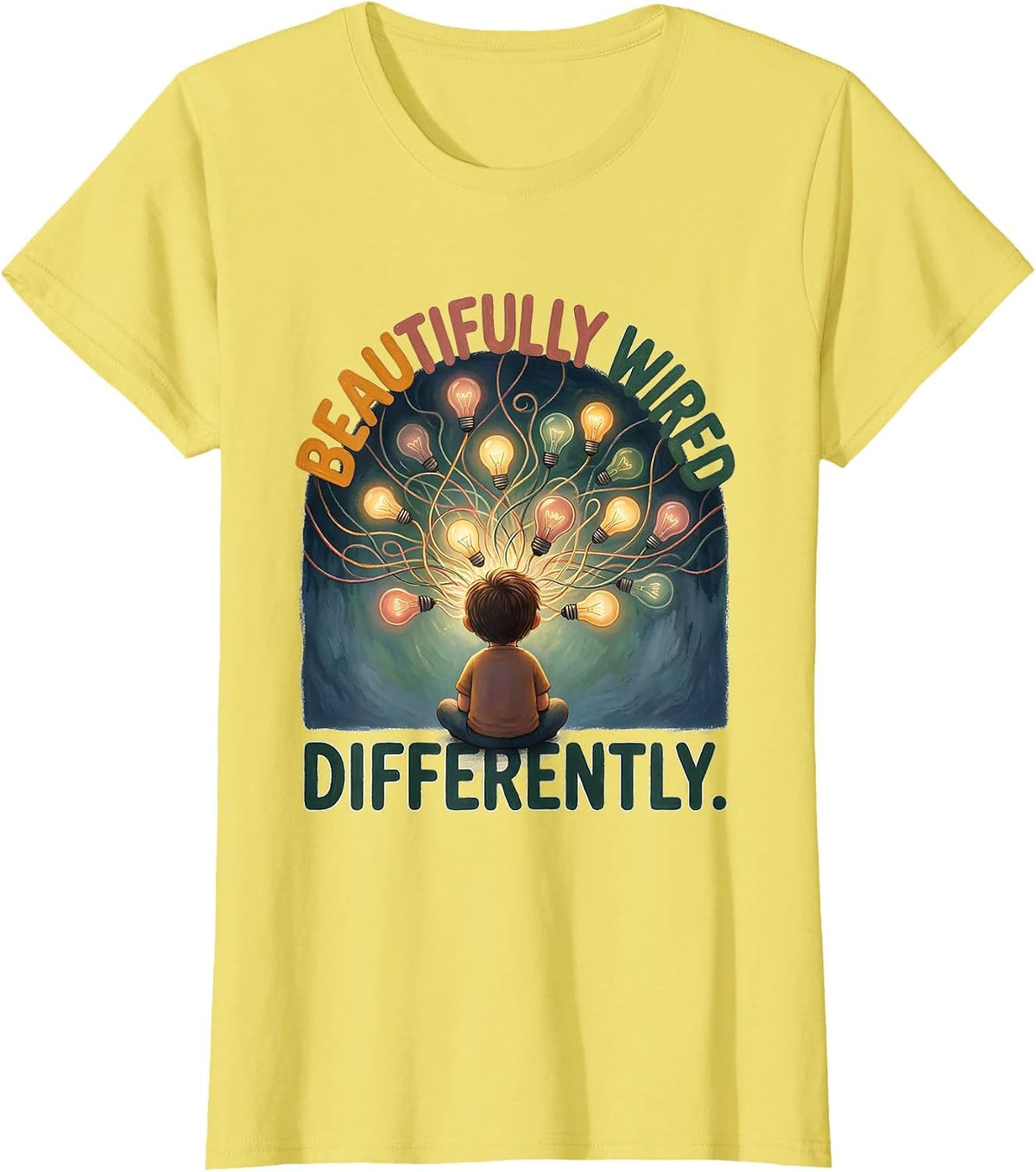 Beautifully Wired Differently Autism Awareness Design T-Shirt - Lemon Yellow