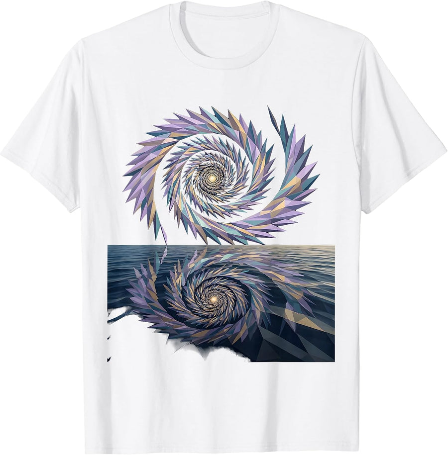 Spiral Galaxy Ocean Reflection Cosmic Art T-Shirt - White