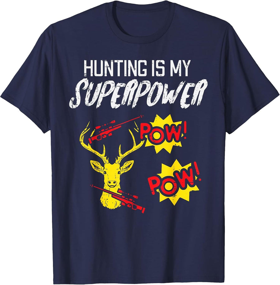 Hunting is My Superpower Funny Deer Hunter Men Kids Women T-Shirt - Navy Blue