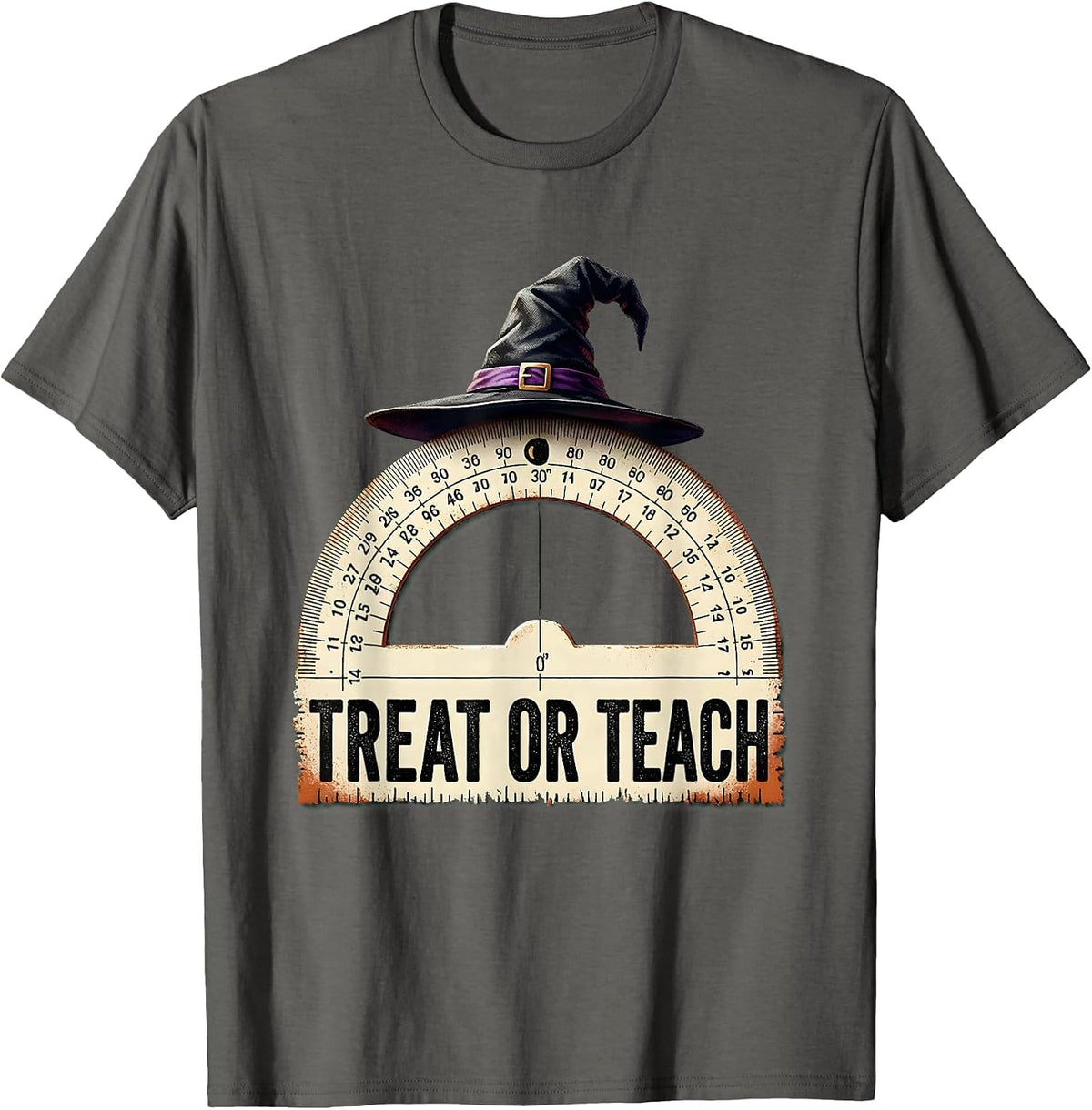 Treat Or Teach Funny Teacher Halloween Costume Pun Humor T-Shirt - Asphalt Grey