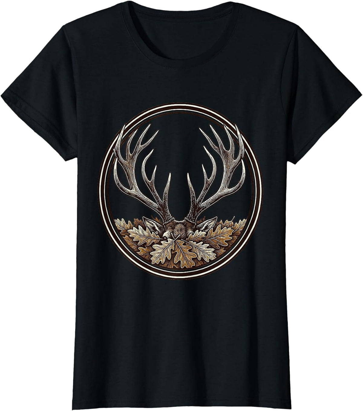 Shed Antler in Autumn Leaves Hunting Design T-Shirt - Black