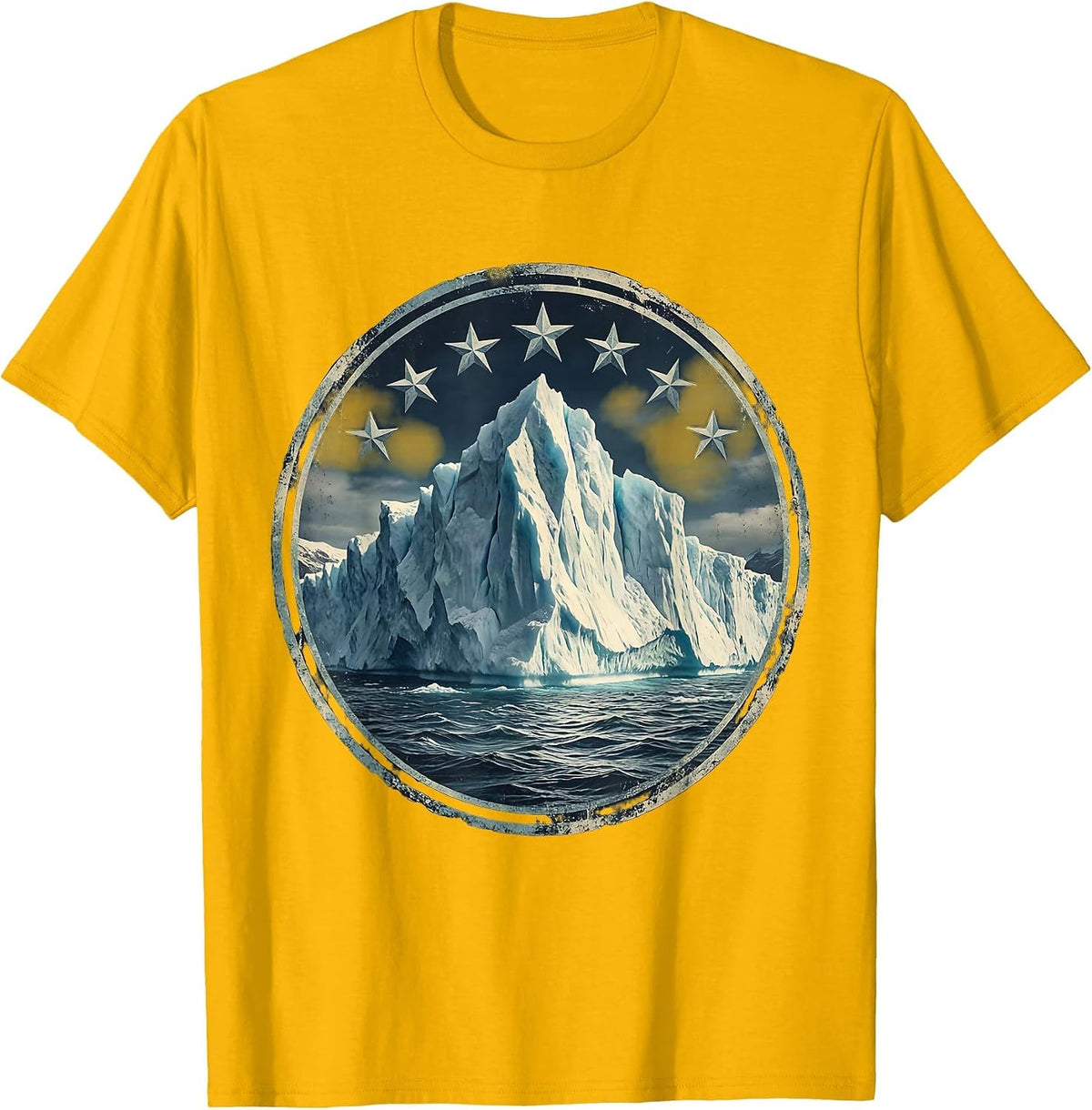 Men's Iceberg Starry Night Sky Cruise Design T-Shirt - Golden Yellow