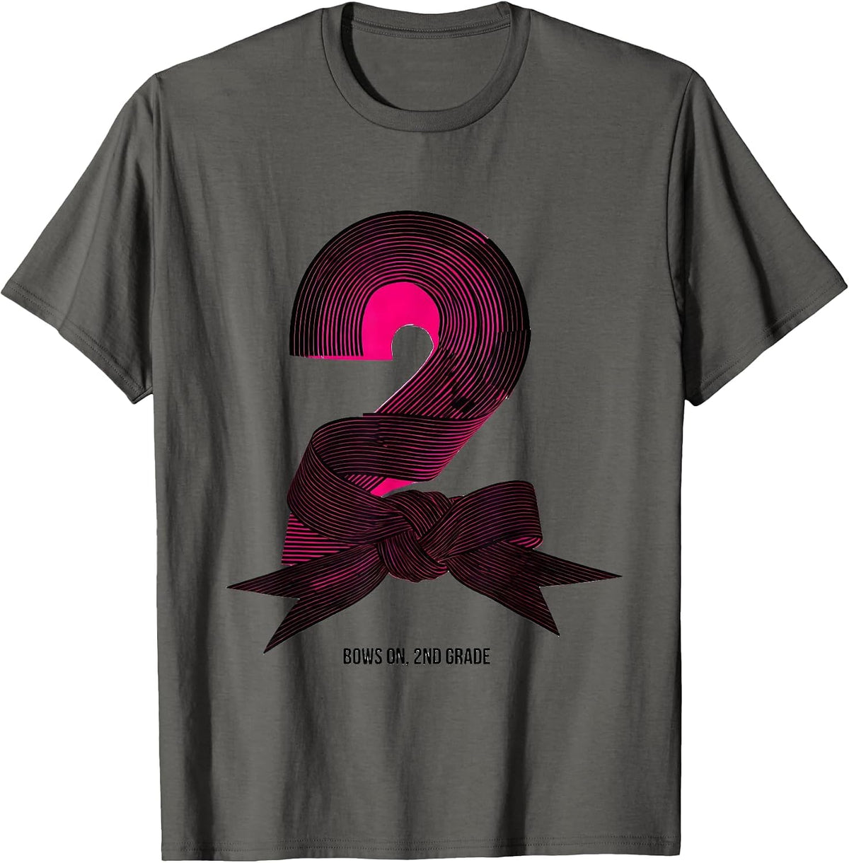 Bows On, 2nd Grade Sweet Girly Back To School Bow T-Shirt - Asphalt Grey