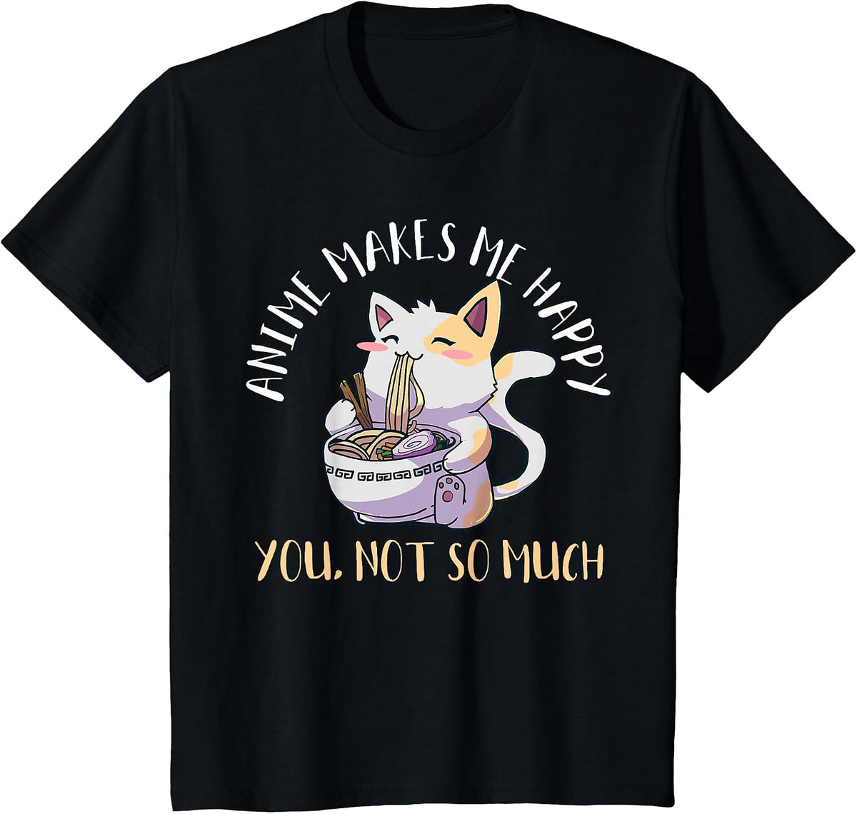 Kawaii Neko Anime Cat T-Shirt - Black