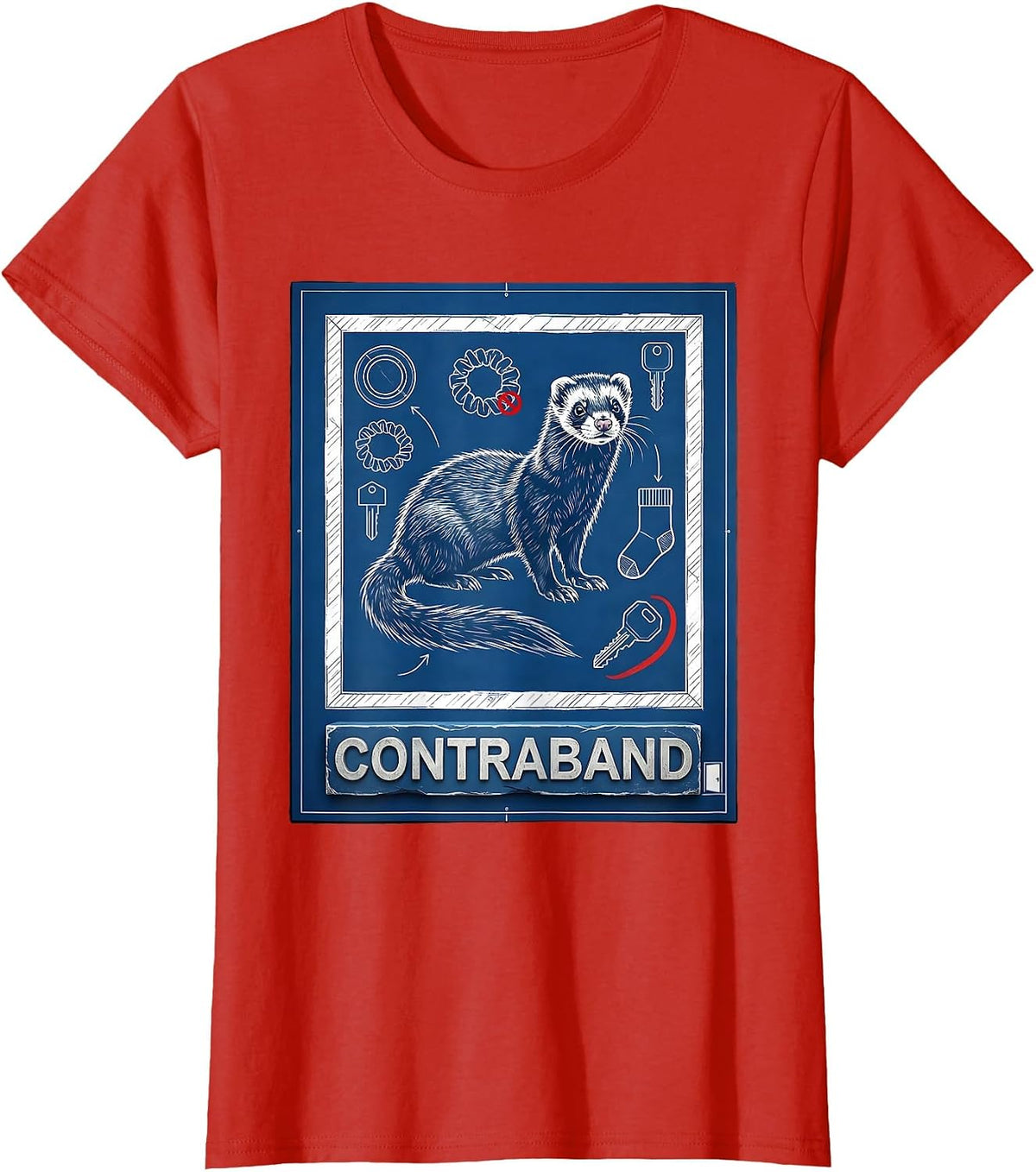 Contraband Technical Blueprint Ferret Lover Humor Gift T-Shirt - Red