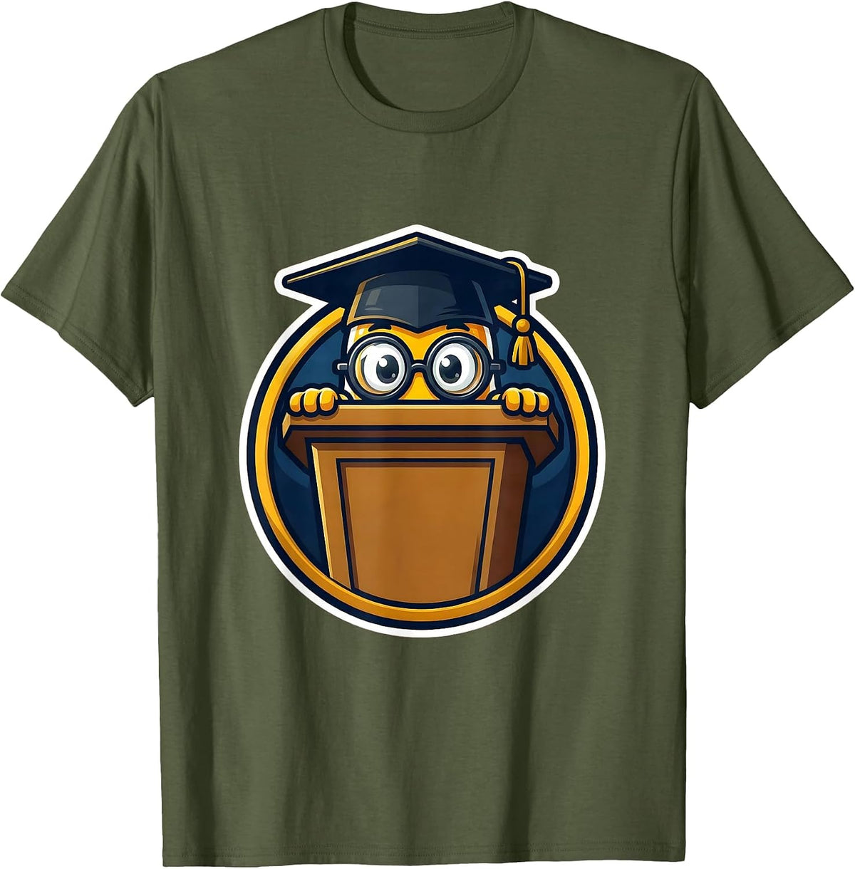 Tiny Professor Big Podium Funny College Kids Tee T-Shirt - Olive Green